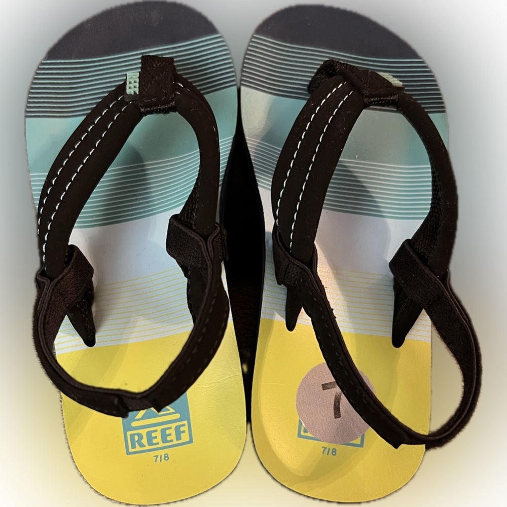 Reef Ahi Sandals Comfort Flip Flop Uni sex size 6-7 Ocean Blue Stripes Strap